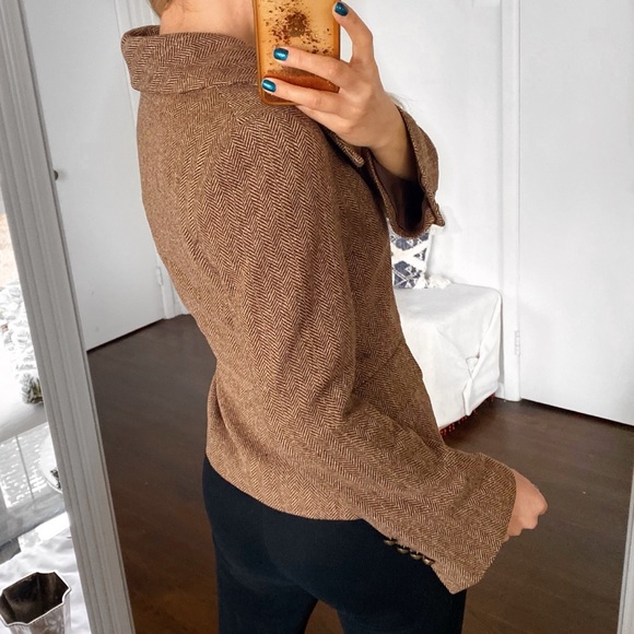 🍂 H&M BROWN HERRINGBONE WOOL BLEND BLAZER JACKET! - Picture 3 of 15